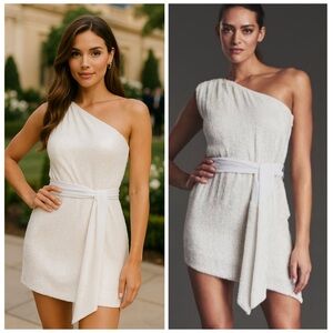 Retrofête Ella White One Shoulder Mini Dress Medium | Bridal Bachelorette NWT